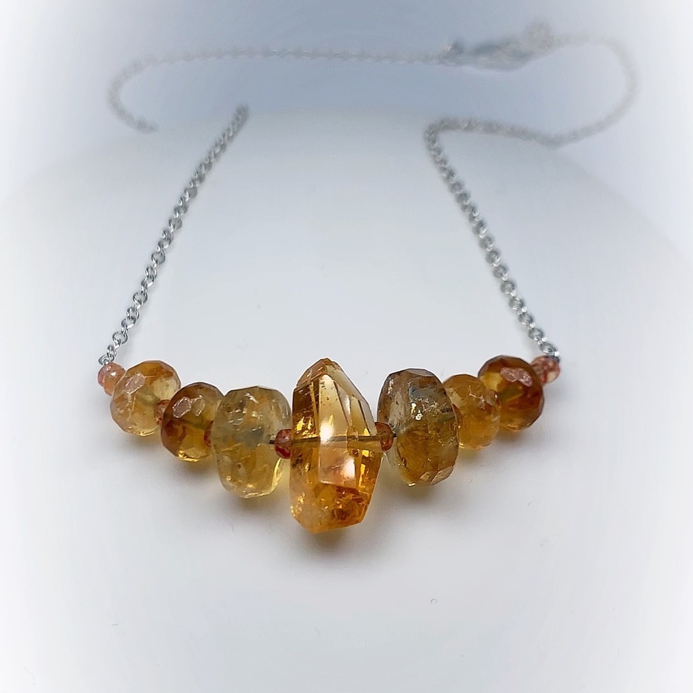Hand Made Citrine Sapphire Gemstone Necklace - Picture 3 of 6
